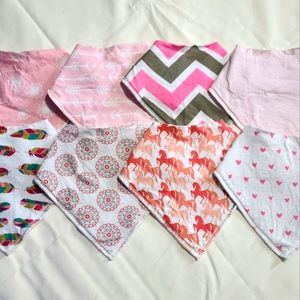 Bundle of assorted prints baby bibs.